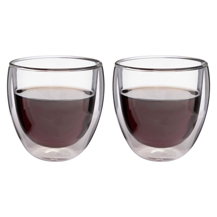 T499, Set de dos vasos. Doble vidrio. Capacidad 220 ml cada vaso. Apto para bebidas frías y calientes.